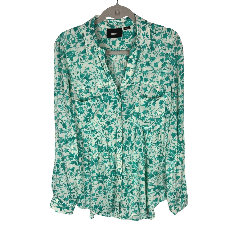 Anthropologie Maeve "Islet" Teal Green Pintuck Floral Button Down Blouse Small